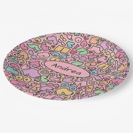 Roze borsten populair grappig patroon papieren bordje (Gekanteld)