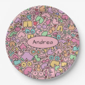 Roze borsten populair grappig patroon papieren bordje (Voorkant)