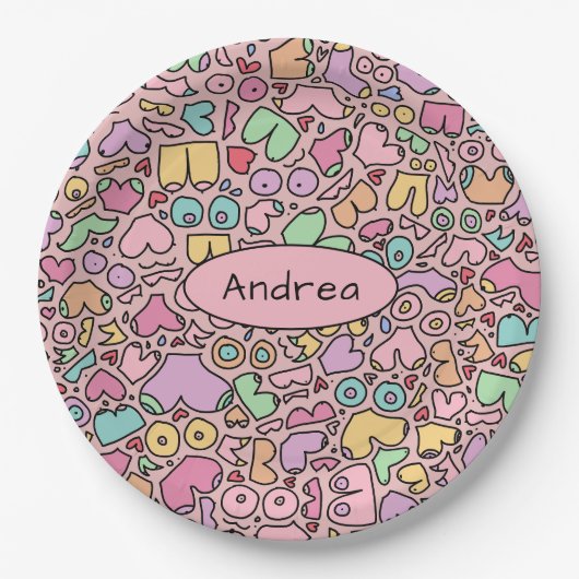 Roze borsten populair grappig patroon papieren bordje (Voorkant)