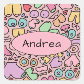 Roze borsten populair grappig patroon vierkante sticker (Voorkant)