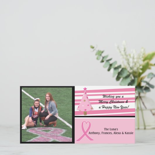 Roze Borstkanker Bewustzijn Foto Christmas Kaart (Staand voorkant)