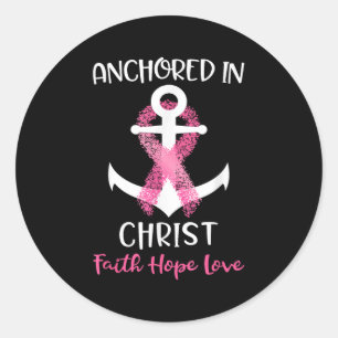 Roze borstkanker citaat verankerd in Christus gelo Ronde Sticker