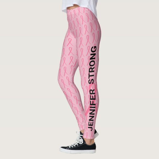 Roze borstkanker Jouw naam dubbel lint Leggings (Links)