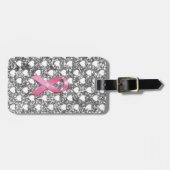 Roze borstkanker lint zilveren glitter-blik bagagelabel (Voorkant horizontaal)