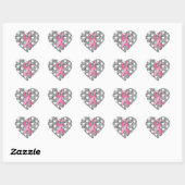 Roze borstkanker lint zilveren glitter-blik hart sticker (Vel)