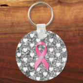 Roze borstkanker lint zilveren glitter-blik sleutelhanger (Voorkant)