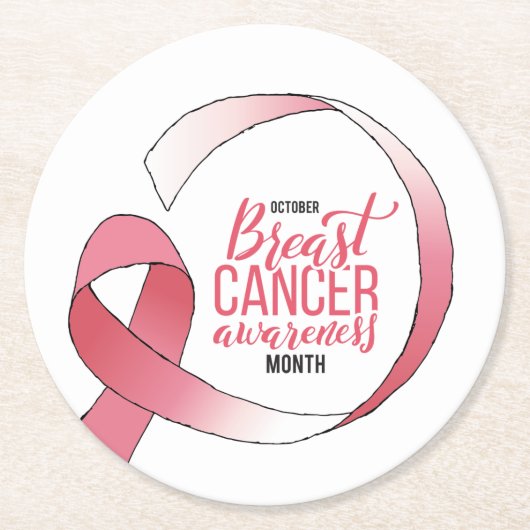 Roze borstkanker linttekening BCA maand Ronde Kartonnen Onderzetter (Voorkant)