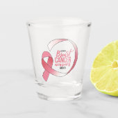 Roze borstkanker linttekening BCA maand Shot Glas (Voorkant)