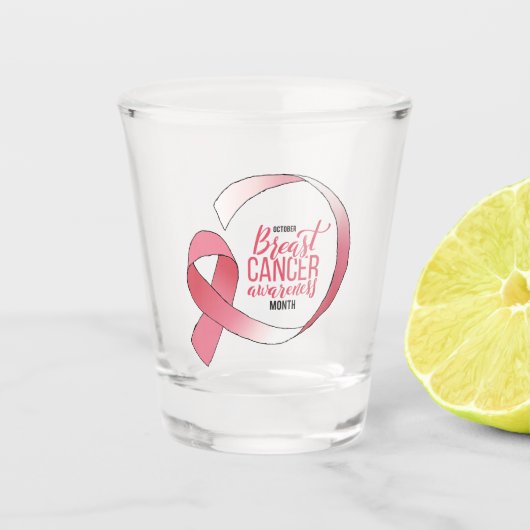 Roze borstkanker linttekening BCA maand Shot Glas (Voorkant)