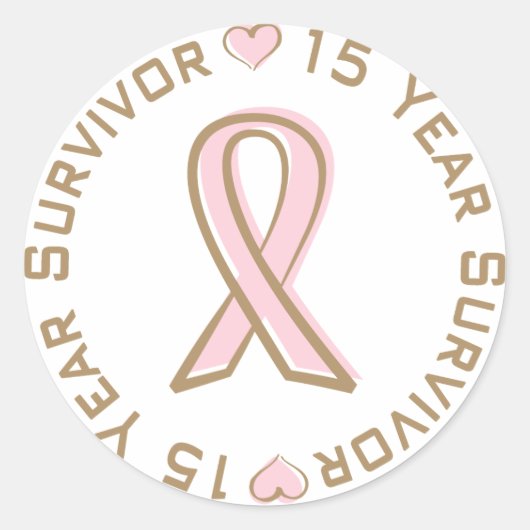 Roze Borstkanker Overleving 15 jaar Ronde Sticker (Voorkant)
