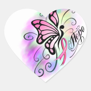 roze borstkanker waterverf lint butterfly hart sticker