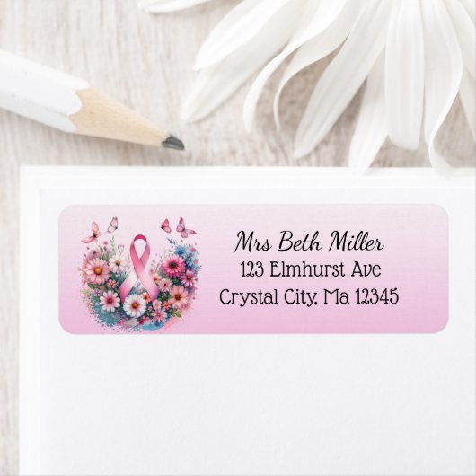 Roze borstkankerbewustzijn retourneren mailinglabe etiket (Insitu)