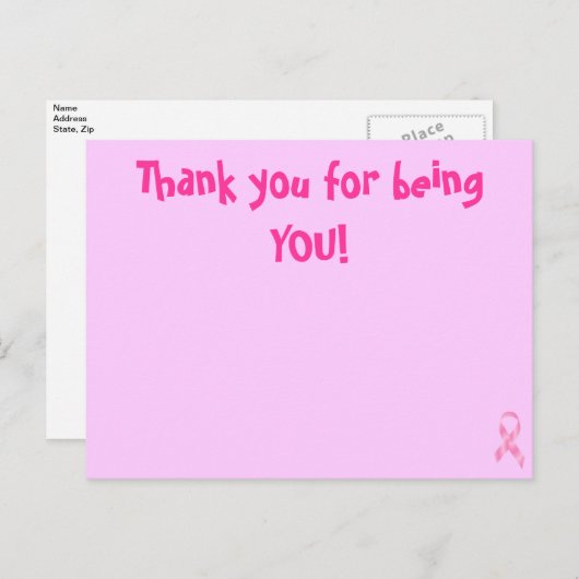 Roze borstkankerlint Dank u Briefkaart (Voorkant / Achterkant)