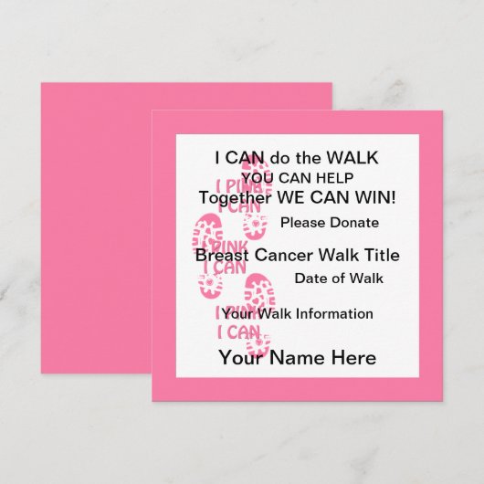 Roze borstkankertest ik roze die ik kan uitnodigen kaart (Voorkant / Achterkant)