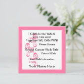 Roze borstkankertest ik roze die ik kan uitnodigen kaart (Staand voorkant)