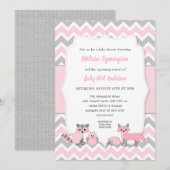 Roze bos dier baby shower uitnodiging (Voorkant / Achterkant)