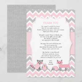Roze bos dierlijk baby shower - Dank u wel Kaart