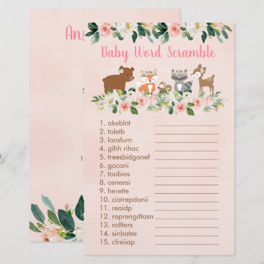 Roze bos Floral Baby Word Scramble Game (Voorkant / Achterkant)