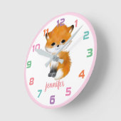 Roze bos Fox kleurrijke Kinder wandklok (Hoek)