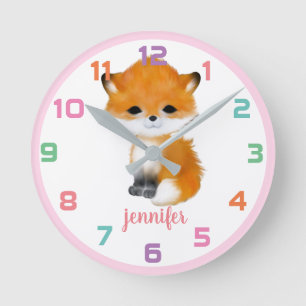 Roze bos Fox kleurrijke Kinder wandklok