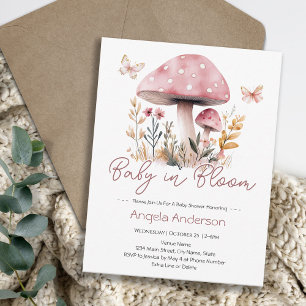 Roze bos paddenstoel baby in bloei baby shower kaart