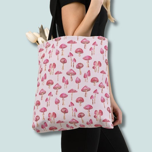 Roze bos paddenstoelpatroon tote bag