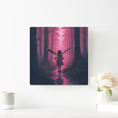 Roze bos vierkante klok (Huis)