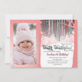 Roze Bos Winter Wonderland Meisjes 1e verjaardag Kaart (Voorkant)