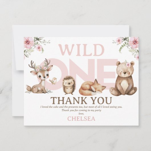 Roze bosbende Wild One 1e verjaardag bedankkaart Kaart (Voorkant)