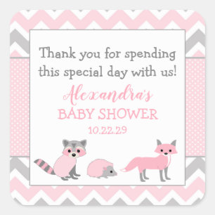 Roze bosdier baby shower gunst sticker