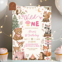 Roze bosdieren Wild One Meisje Verjaardag
