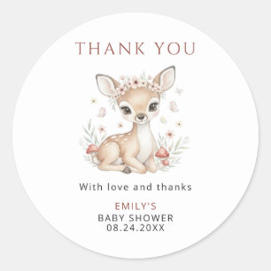 Roze Bosherten Meisje Baby Shower Bedankt Ronde Sticker