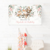 Roze bosrijke bosjes Girls Birthday Spandoek (Insitu)