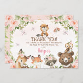 Roze bosrijke dieren Hartelijk dank Kaart (Voorkant / Achterkant)