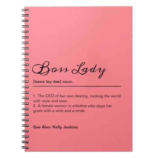 Roze Boss Lady Definitie Custom Name Gift voor haa Notitieboek (Voorkant)