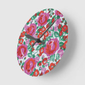 Roze Botanisch Bloemen Patroon Ronde Klok (Hoek)