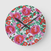 Roze Botanisch Bloemen Patroon Ronde Klok (Voorkant)