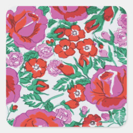 Roze Botanisch Bloemen Patroon Vierkante Sticker