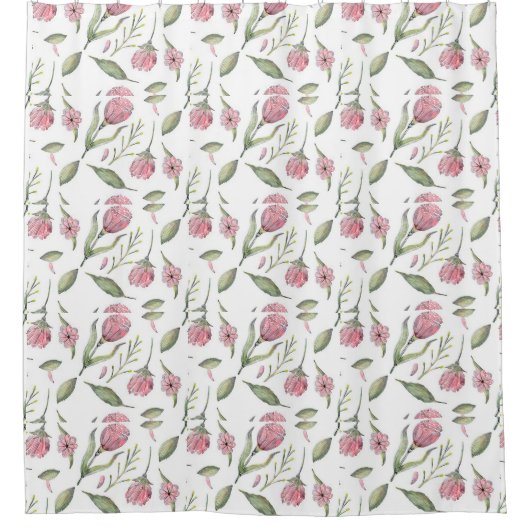 Roze botanisch douchegordijn (Voorkant)