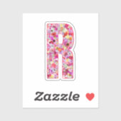 Roze botanisch monogram bloemletter R initiaal Sticker (Vel)