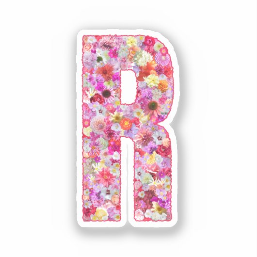 Roze botanisch monogram bloemletter R initiaal Sticker (Voorkant)