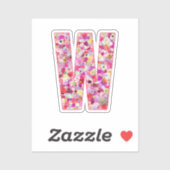 Roze botanisch monogram bloemletter W initiaal Sticker (Vel)