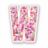 Roze botanisch monogram bloemletter W initiaal Sticker (Voorkant)