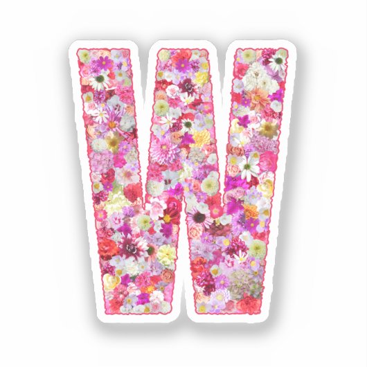 Roze botanisch monogram bloemletter W initiaal Sticker (Voorkant)