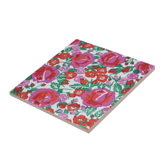 Roze Botanisch Roos Bloempatroon Tegeltje (Zijkant)