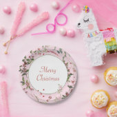 Roze botanische bessen en bladeren met kerst papieren bordje (Feest)