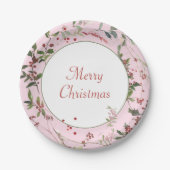 Roze botanische bessen en bladeren met kerst papieren bordje (Voorkant)