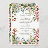  Roze Botanische Birthday Luncheon Kaart (Voorkant / Achterkant)