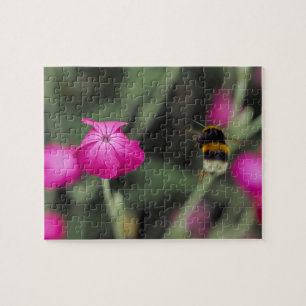 Roze botanische bloem en bij natuur fotografie legpuzzel