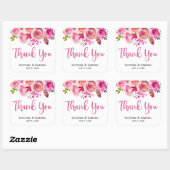 Roze Botanische Bloemen Bruiloft Dank u Vierkante Sticker (Vel)